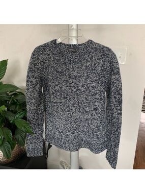 Express Knit Wool Blend chunky Pullover Sweater Sz M Crew navy blue white